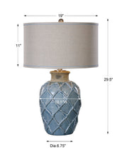 Load image into Gallery viewer, Blue Ceramic Table Lamp with Hand Applied Hammock Weave Pattern (C)
