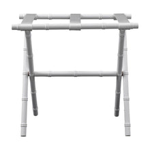 Load image into Gallery viewer, White Bamboo Inspired Wood Luggage Rack with 3 White Nylon Straps
