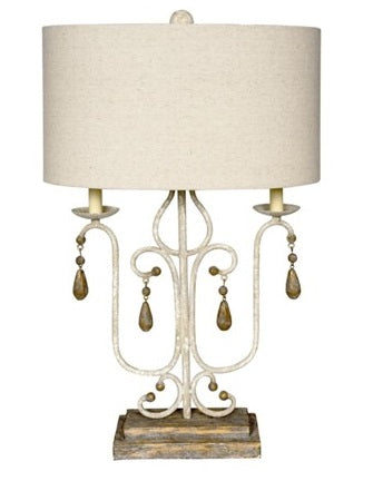 WESLEY TABLE LAMP WITH FRENCH WHITE & GOLD ACCENTS AND OVAL LINEN SHADE