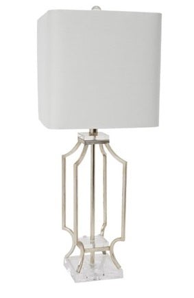 ELISE SILVER METAL LAMP WITH LUCITE BASE & SQUARE SHADE