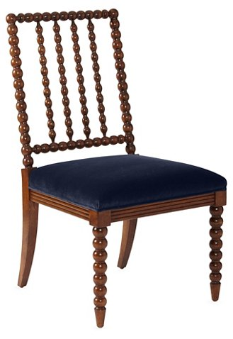 Barton Spindle Side Chair, Navy Velvet