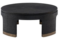Load image into Gallery viewer, Black and Antique Satin Gold Raffia, Wood and Metal Cocktail Table
