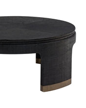 Load image into Gallery viewer, Black and Antique Satin Gold Raffia, Wood and Metal Cocktail Table
