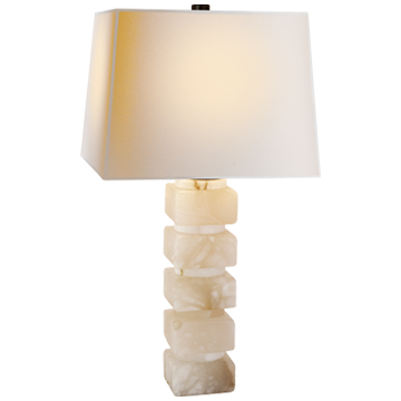SQUARE CHUNKY STACKED TABLE LAMP IN ALABASTER WITH NATURAL PAPER SHADE