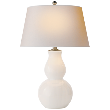OPEN BOTTOM GOURD TABLE LAMP IN WHITE GLASS WITH NATURAL PAPER SHADE