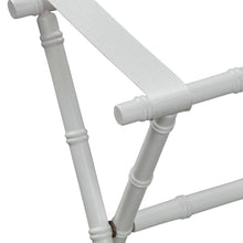 Load image into Gallery viewer, White Bamboo Inspired Wood Luggage Rack with 3 White Nylon Straps
